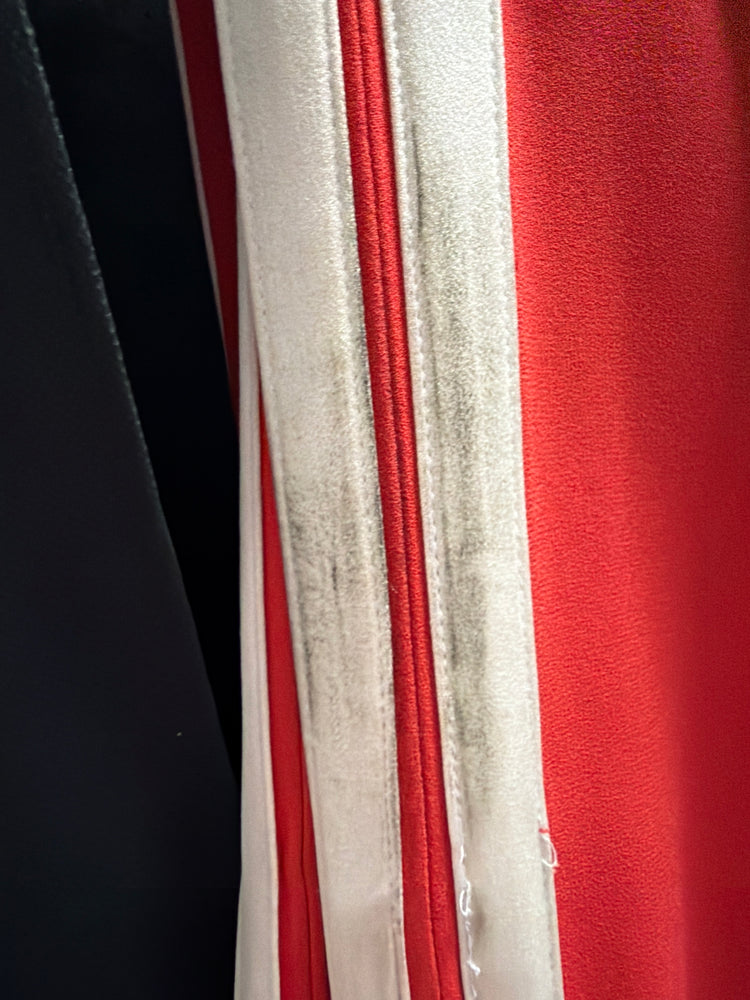🧺 Red Track Pants with Cream Side Stripe and Zip Details