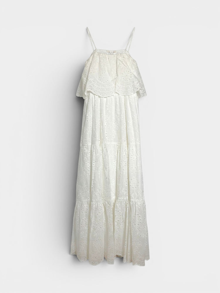 Ivory White Eyelet Cotton Tiered Dress