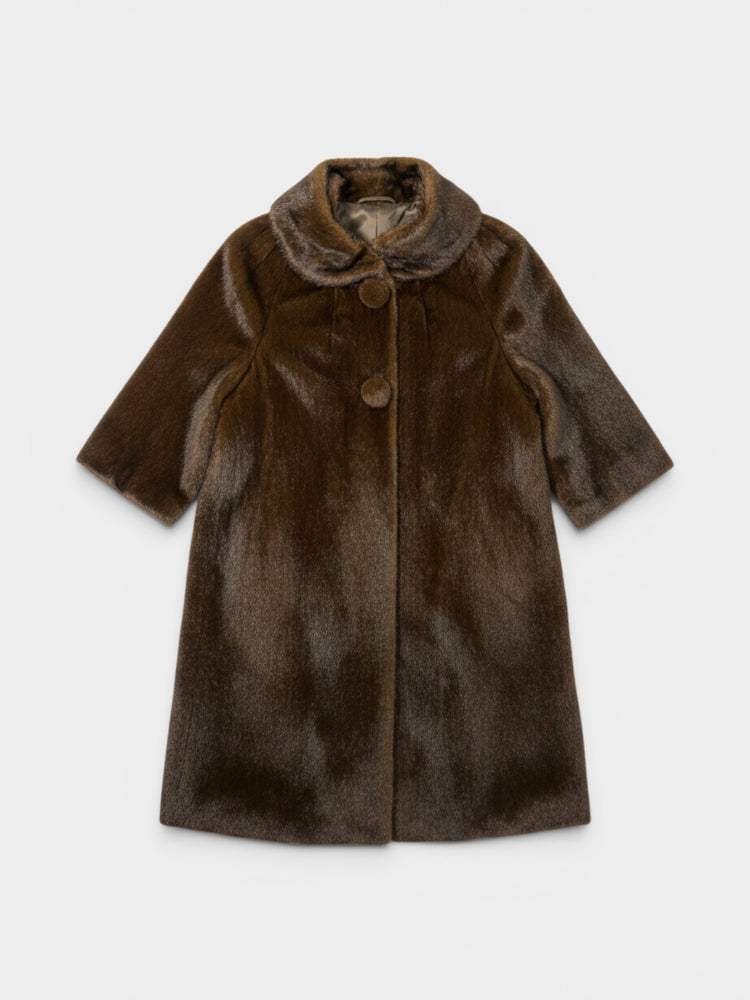 Brown Faux Fur Long Swing Coat