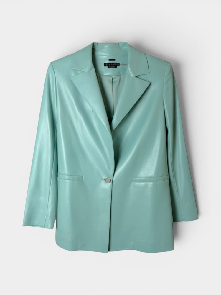 Mint Green Faux Leather Single-Button Blazer
