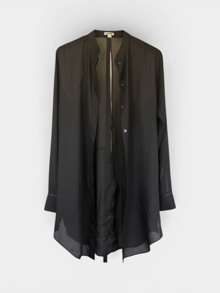 Black Sheer Silk Longline Draped Blouse