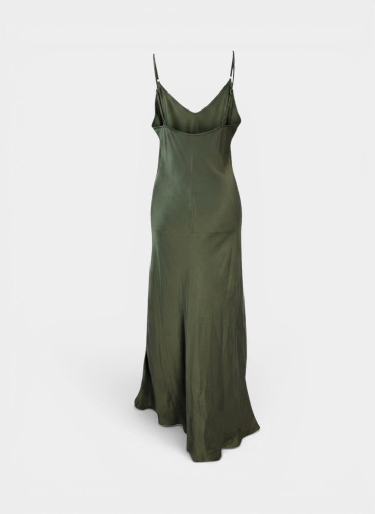 Olive Green Silk Bias-Cut Maxi Slip Dress