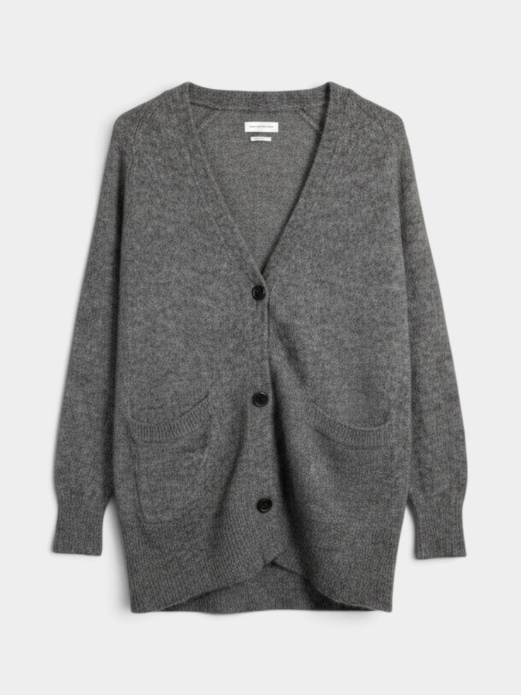 Gray Mohair Blend Oversized Cardigan