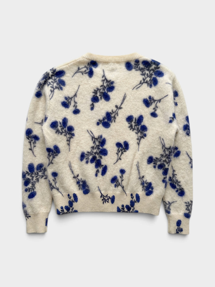 Cashmere Ivory Floral V-Neck Sweater