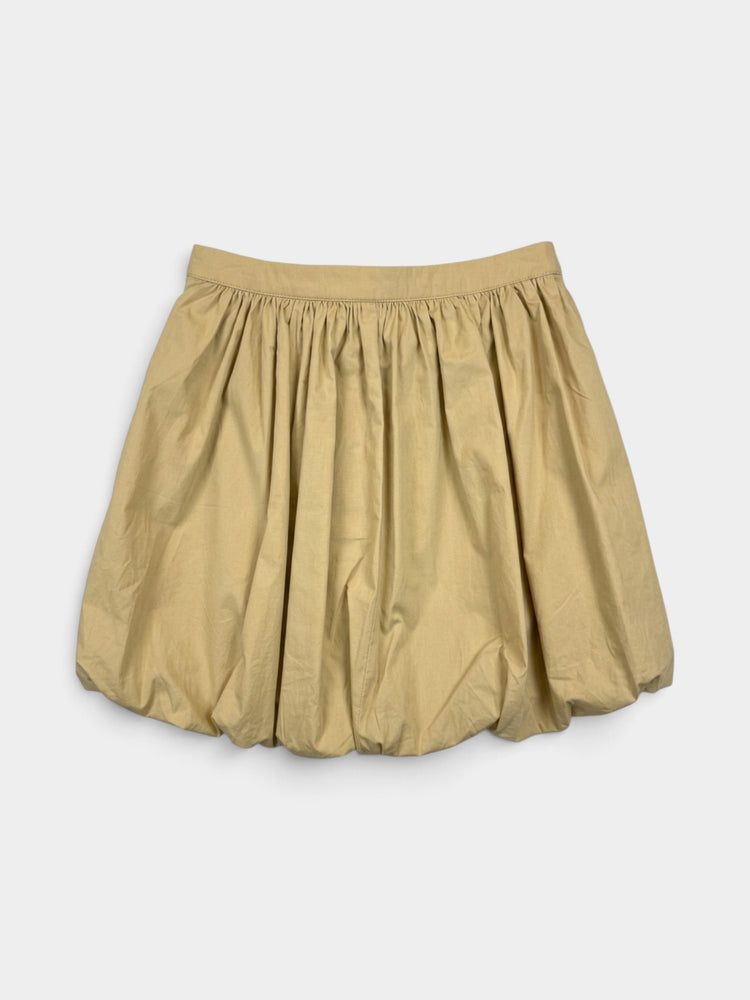 Tan Cotton Gathered Bubble Mini Skirt