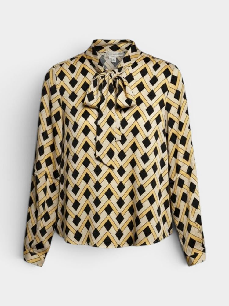 Black Gold Geometric Print Long Sleeve Blouse