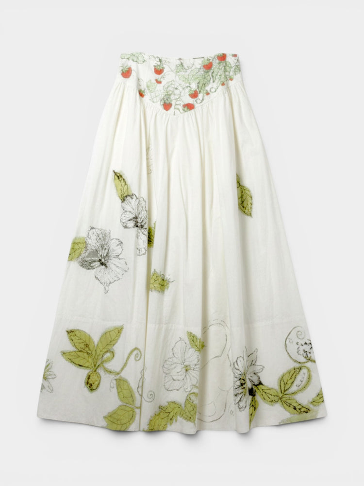 White Basque-Waist Maxi Skirt