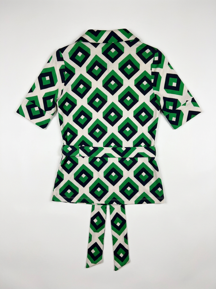 Green Silk Geometric Julianna Wrap Top