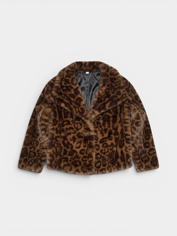 Brown Black Leopard Print Faux Fur Jacket