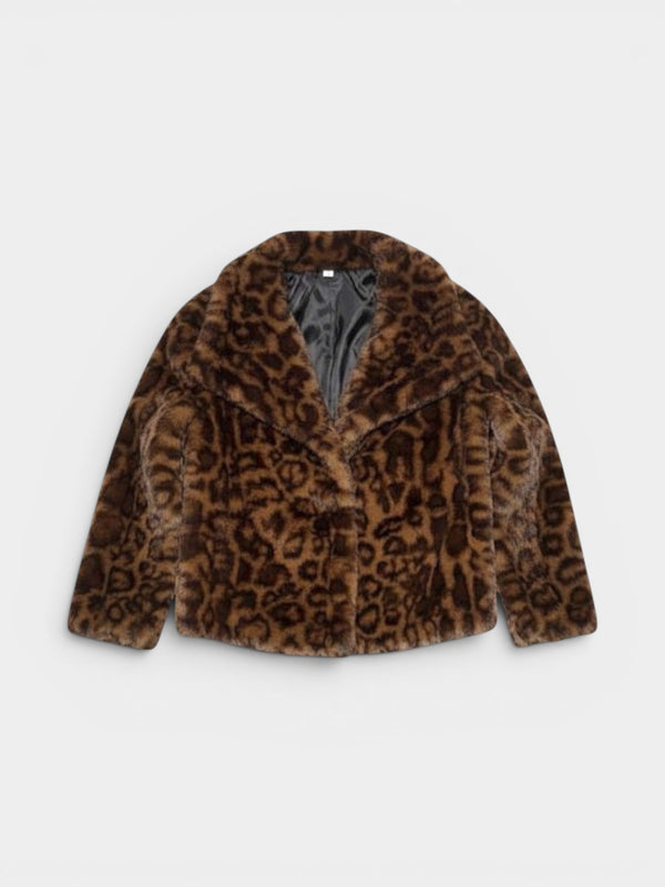 Brown Black Leopard Print Faux Fur Jacket