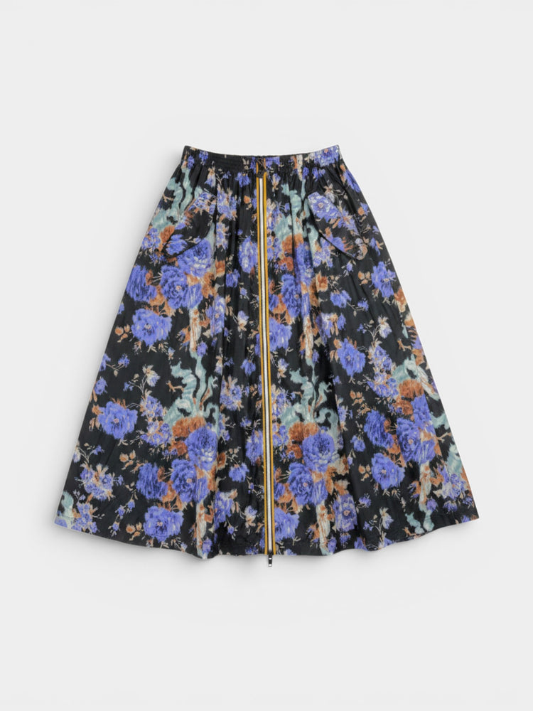 Curved-Seam Zip-Front Maxi Skirt