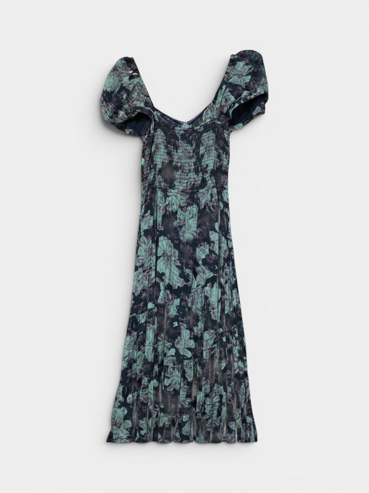 Floral Smocked Puff Sleeve Maxi Dress