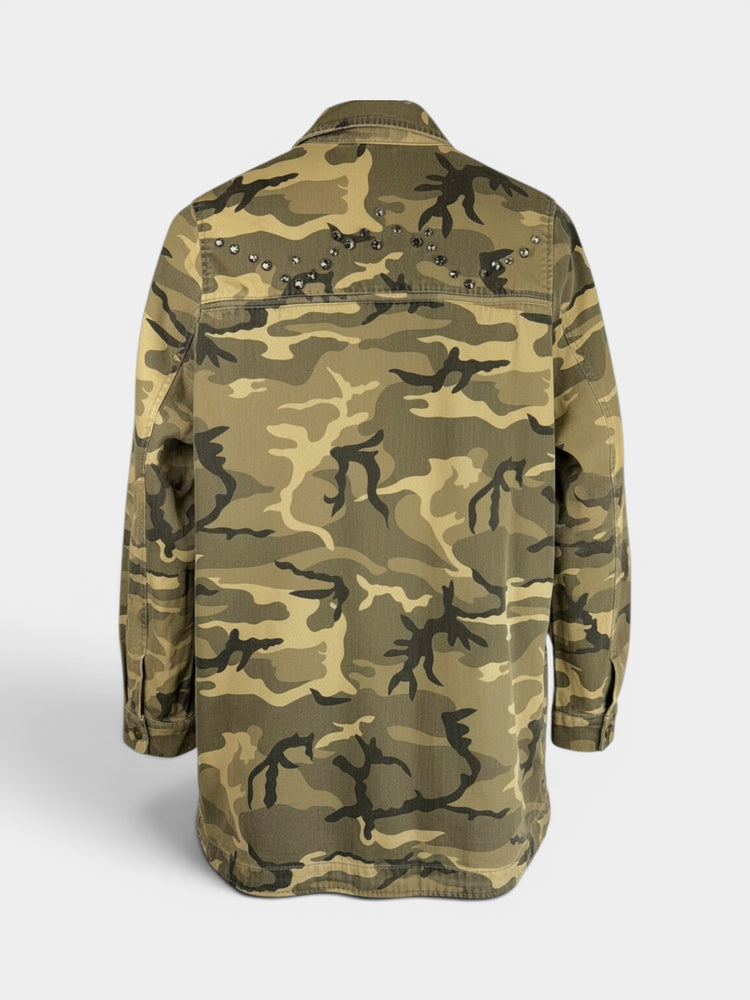 Olive Camo Military Jacket with Rhinestone Detail