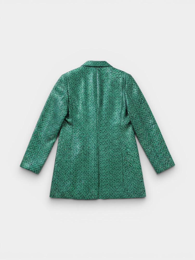 Emerald Green Floral Brocade Long-Line Coat