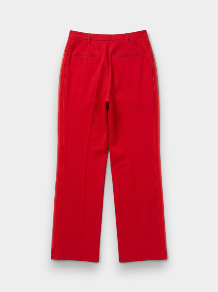 Red Linen Blend High-Waist Straight-Leg Trousers