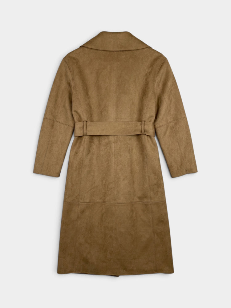 Brown Faux Suede Belted Trench Coat