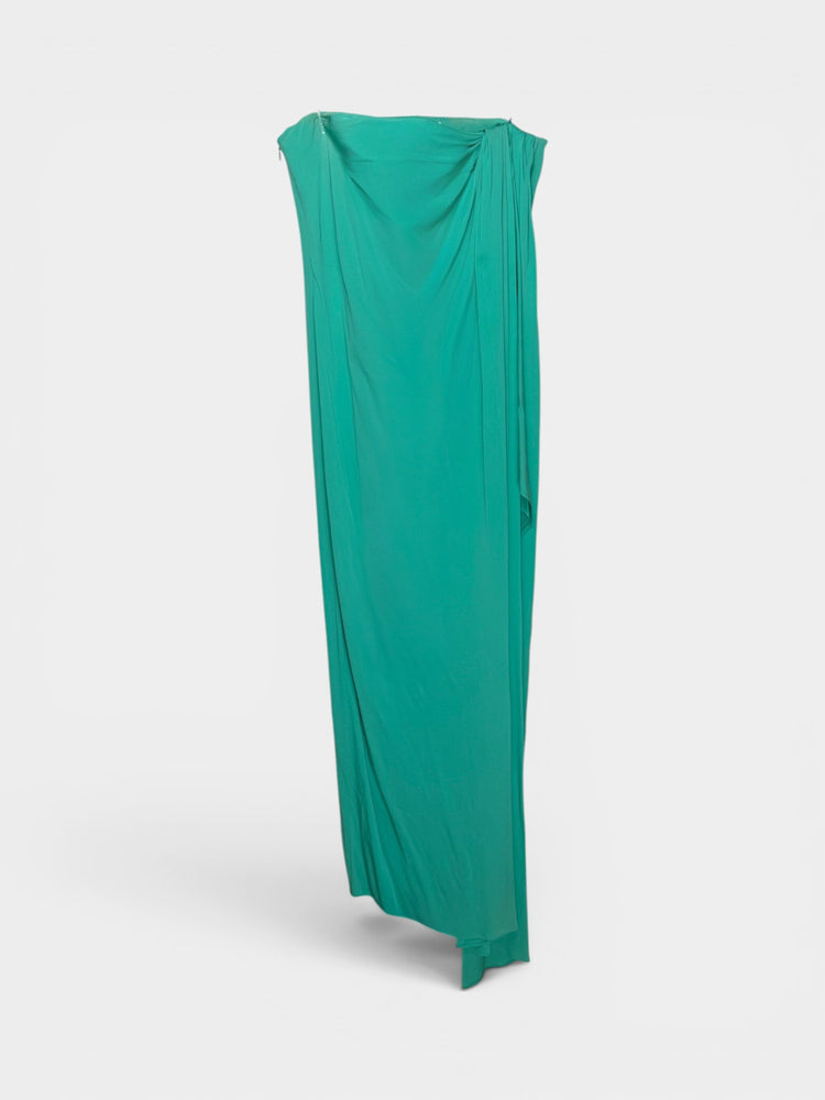 Teal Strapless Draped Maxi Dress