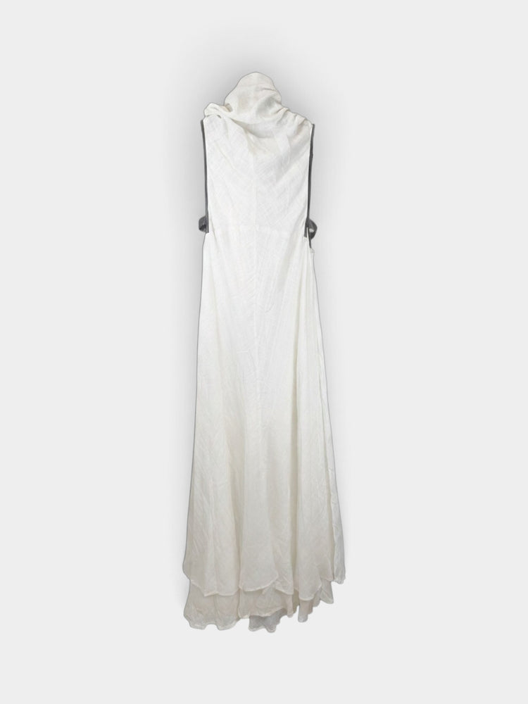 Nick White Ivory Linen Cowl Neck Sleeveless Maxi Dress