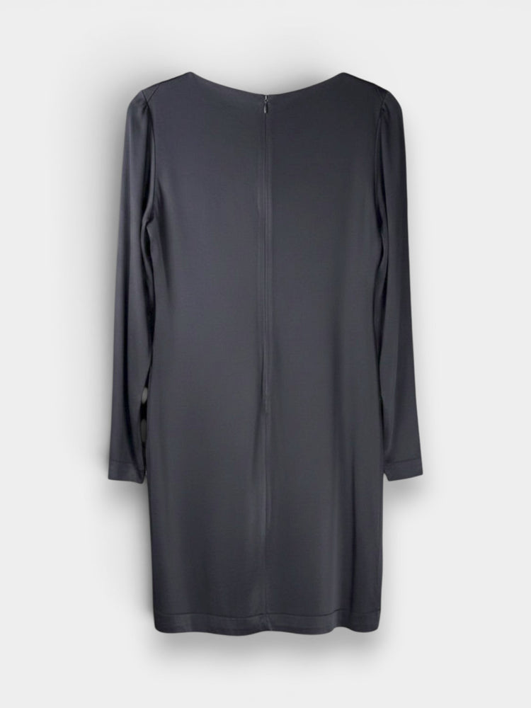 Black Satin-Finish Long Sleeve Shift Dress