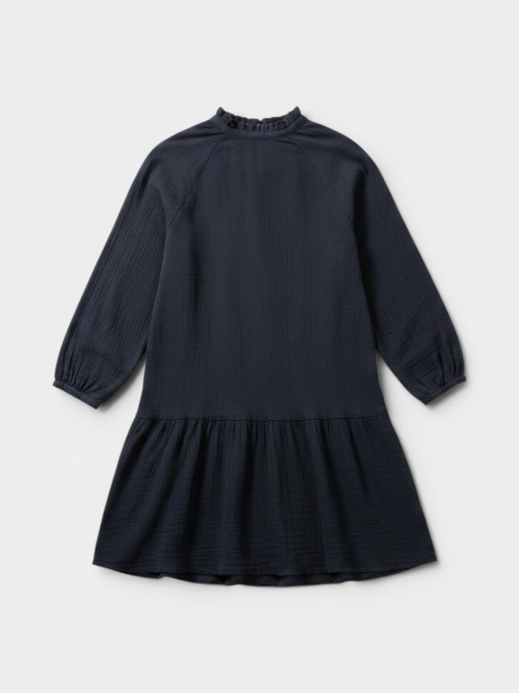 Black Mini Dress with Tie Neck and Drop Waist