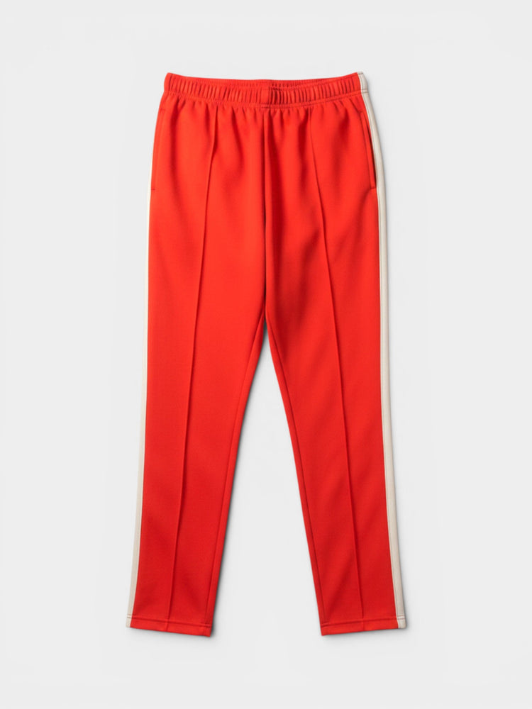 🧺 Red Track Pants with Cream Side Stripe and Zip Details