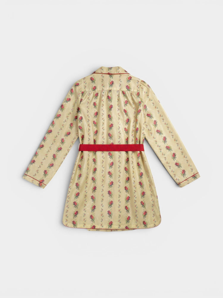 Cream Floral Print Belted Zip-Front Coat