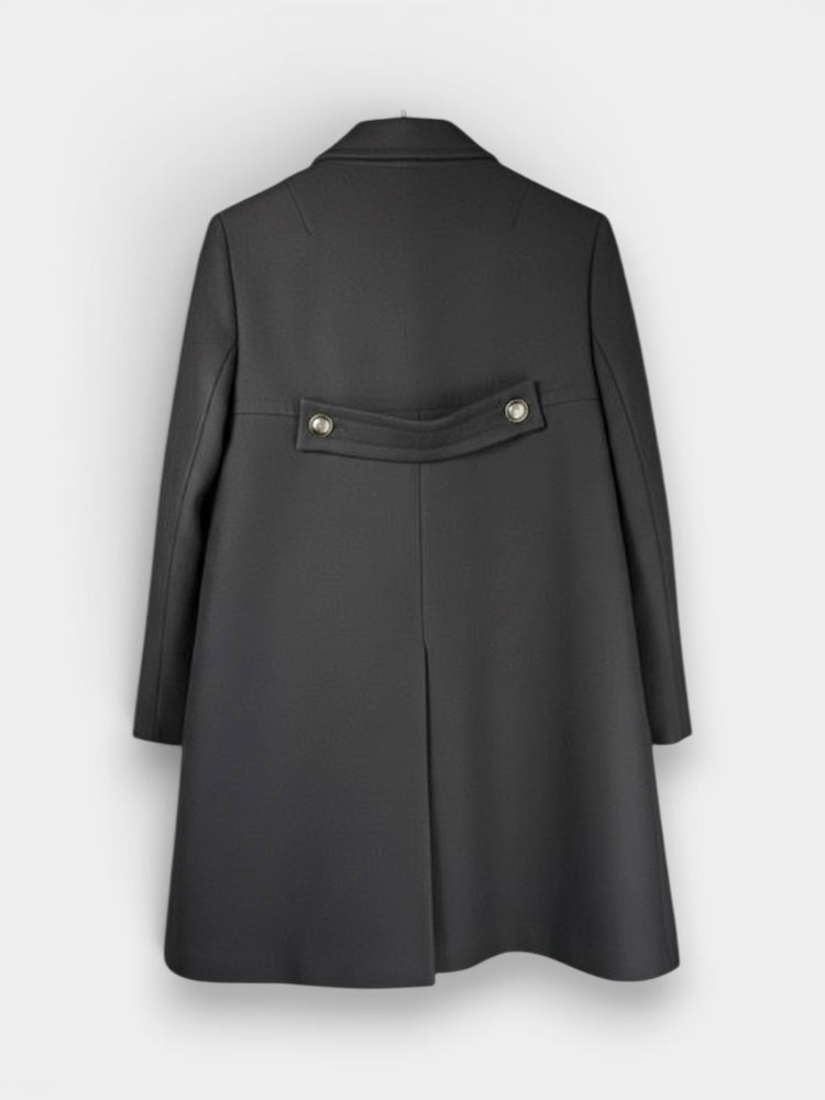 Black Wool A-Line Coat with Circle Pockets