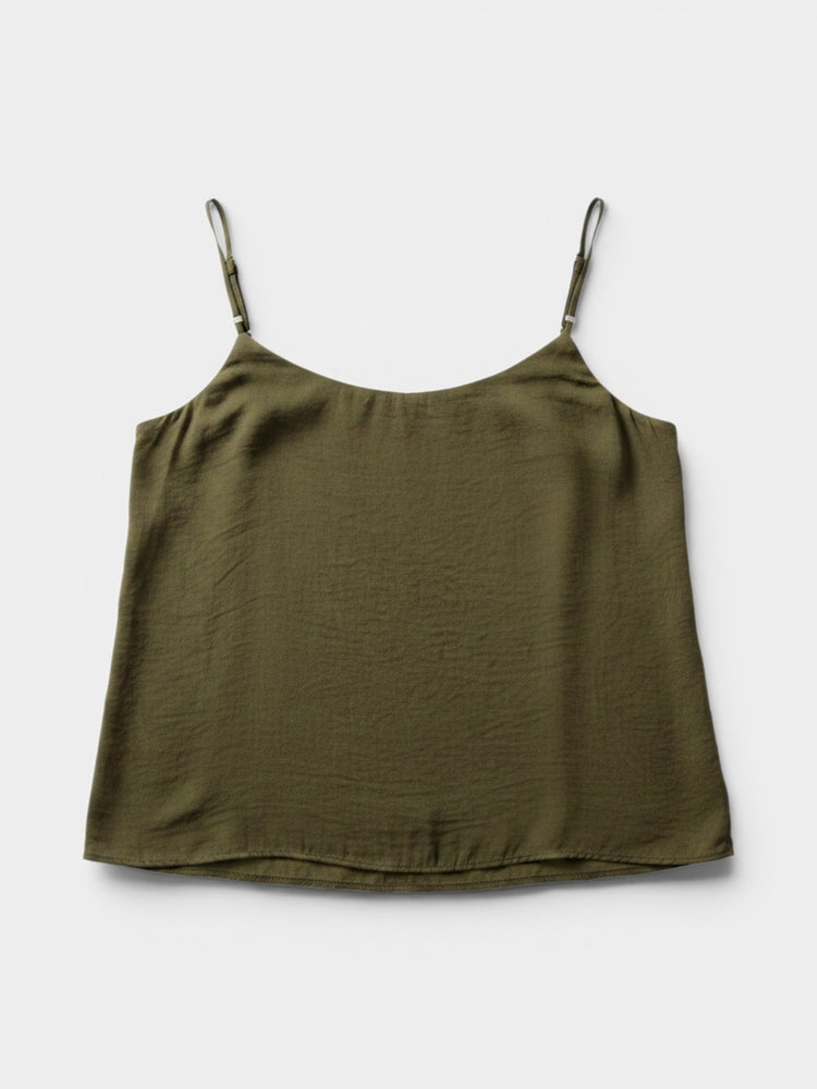 Olive Green Satin Knot-Front Camisole Top