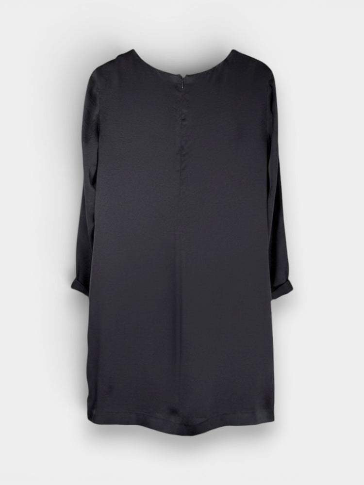 Black Satin Shift Dress with Three-Quarter Sleeves