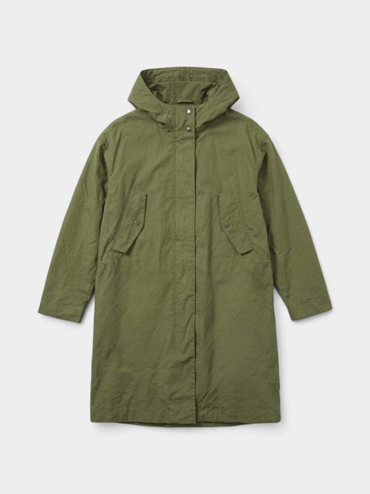 Olive Green Cotton Hooded Parka Coat