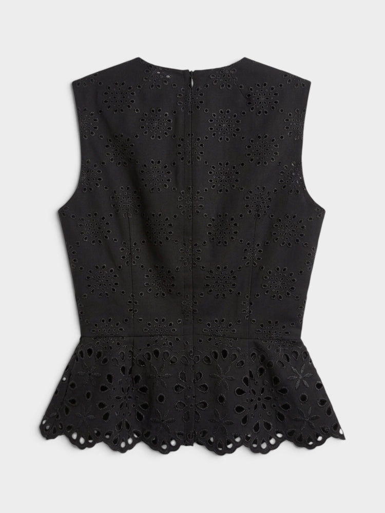 Black Eyelet Broderie Anglaise Peplum Blouse