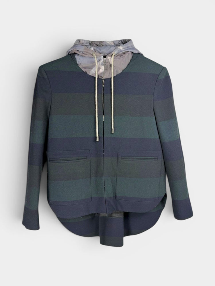 Navy Green Stripe Dickey Hoodie Jacket
