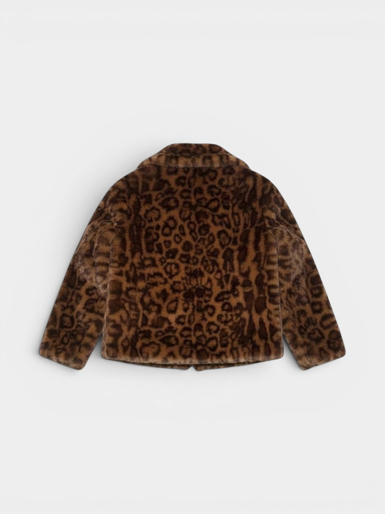 Brown Black Leopard Print Faux Fur Jacket
