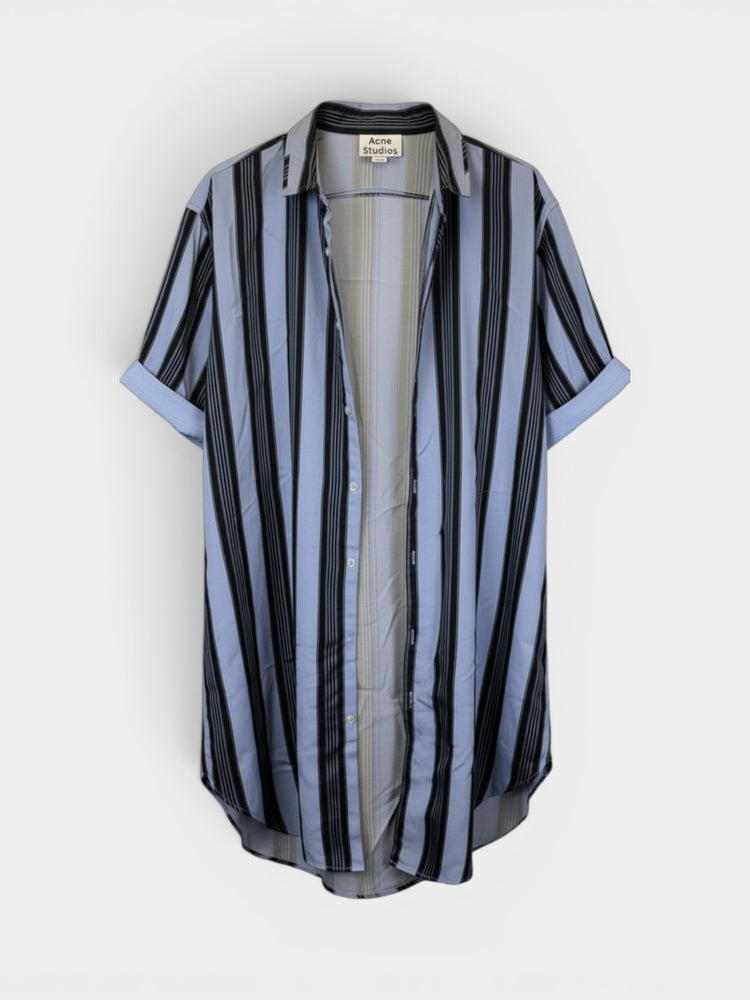 Blue Striped Midi Shirt Dress
