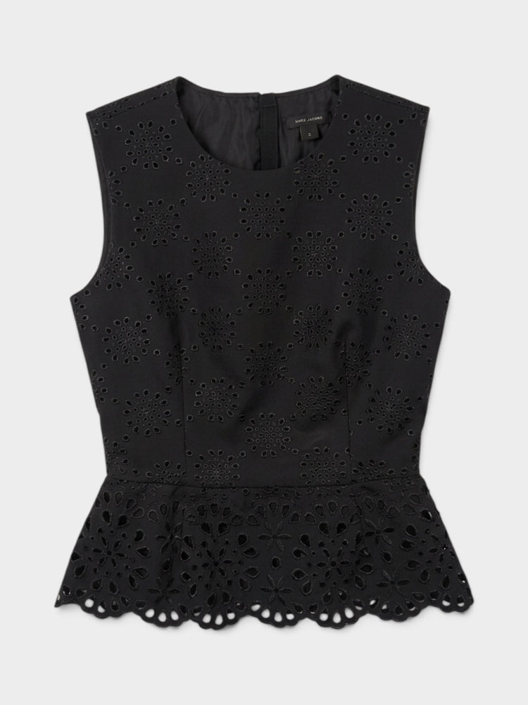 Black Eyelet Broderie Anglaise Peplum Blouse