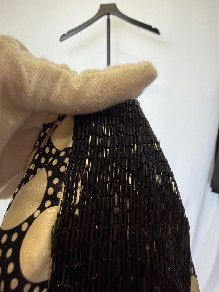 Black Ivory Silk Polka Dot Beaded Shoulder Blouse