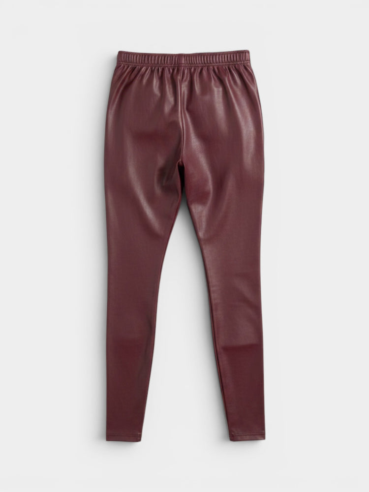 Burgundy Faux Leather Slim Legging Pants