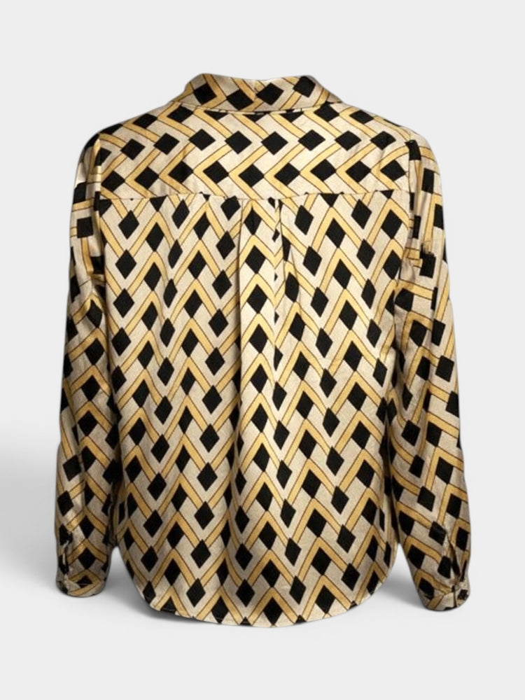 Black Gold Geometric Print Long Sleeve Blouse