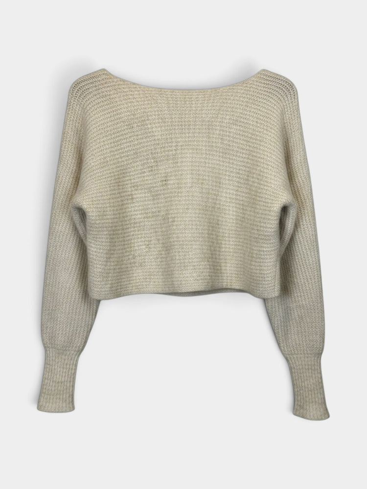Tan Alpaca Blend Cropped V-Neck Sweater
