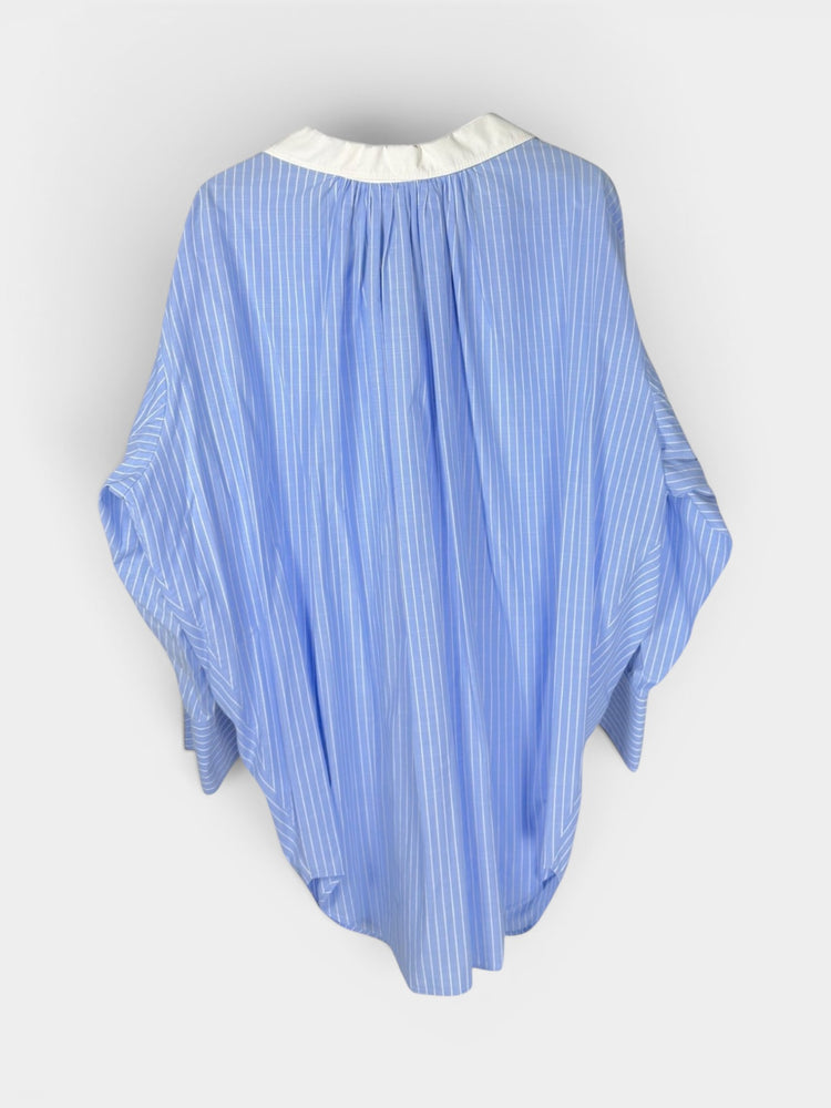 Blue Pinstripe Oversized Cotton Button-Down Shirt