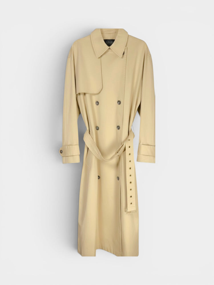 Beige Cotton Double-Breasted Trench Coat