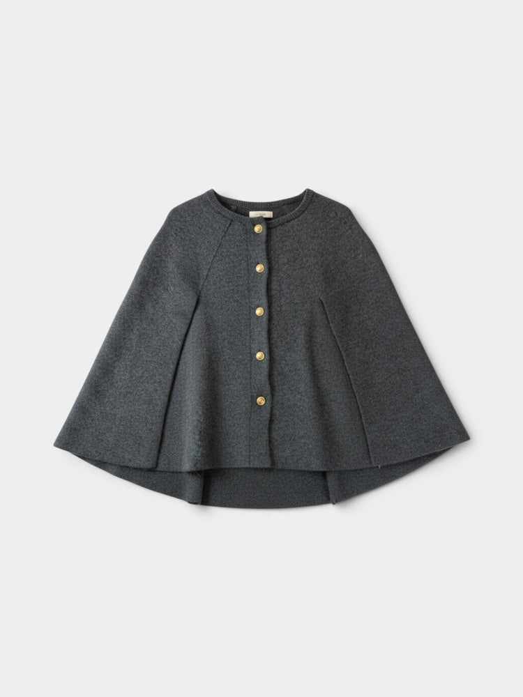 Gray Flared Cape with Gold Buttons