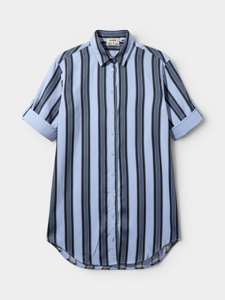 Blue Striped Midi Shirt Dress