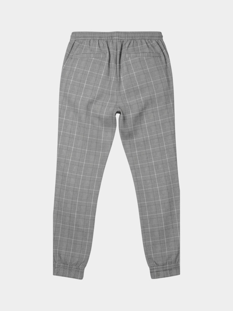 Gray Glen Plaid Tapered Jogger Pants with Drawstring Waist