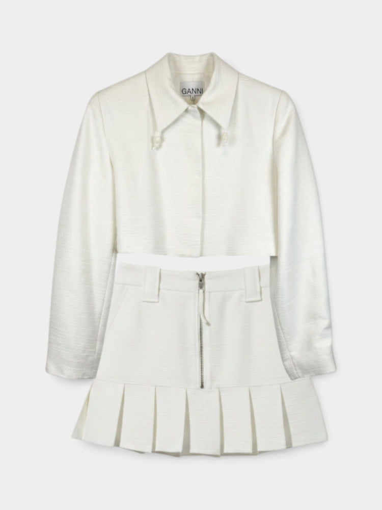 Ivory Jacket & Pleated Mini Skirt Set