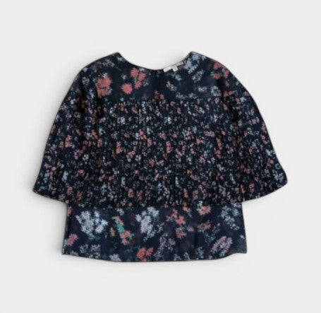 Navy Abstract Floral Print Blouse