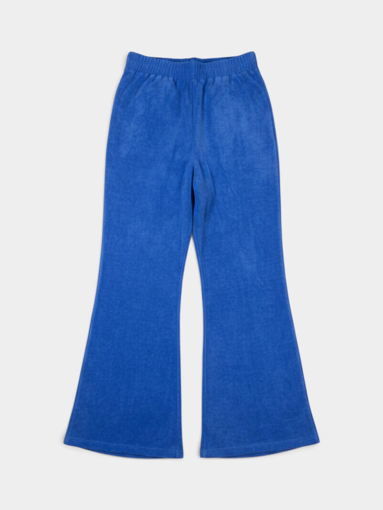 Blue Terry Cloth Cropped Top and Flare Pants Matching Set