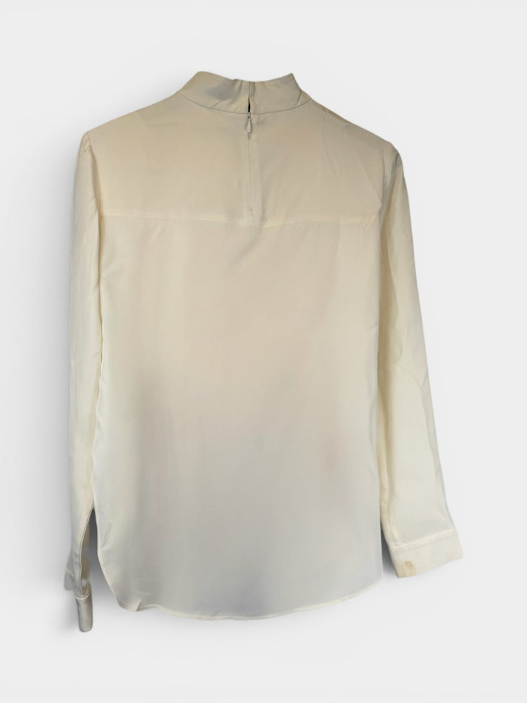 Ivory Silk Long-Sleeve Mock Neck Blouse