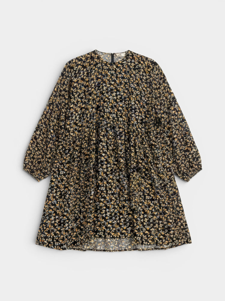 Black Floral Print Tiered Smock Mini Dress