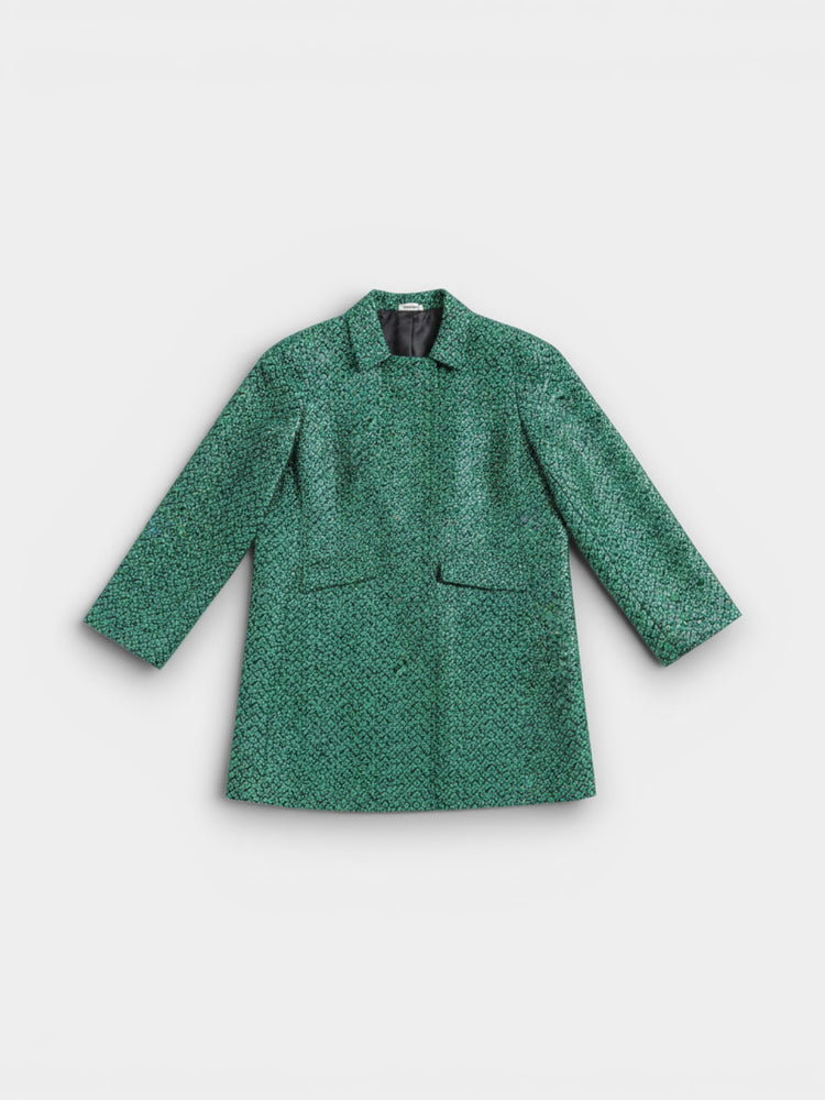 Emerald Green Floral Brocade Long-Line Coat